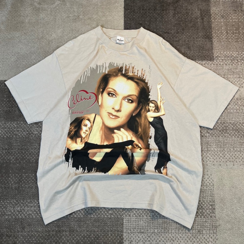 Vintage 1998 Celine Dion World Tour T-Shirt XL Murina Made in USA Tan Let's Talk